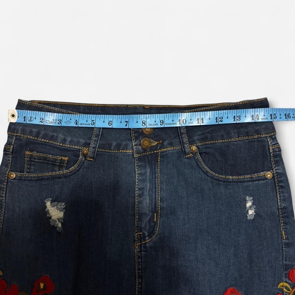 Embroidered Denim Skirt with Red Floral Design - Picture 3 of 3